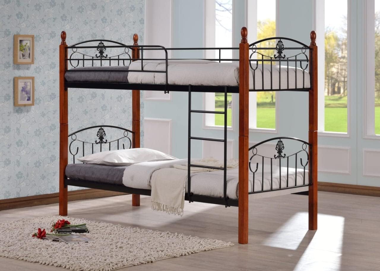 Karnak Wooden Steel Bunk Bed Double Decker Bunker Bed, Made Metal Steel & Solid Wood Heavy Duty Guard Rails Sturdy for Home, Baby Home, Apartment Studio Room – KB917