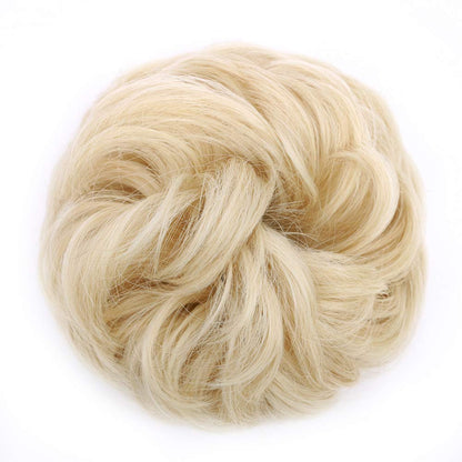 MORICA 1PCS Messy Hair Bun Hair Scrunchies Extension Curly Wavy Messy Synthetic Chignon for Women (12AH613(Light Golden Brown & Lightest Blonde))