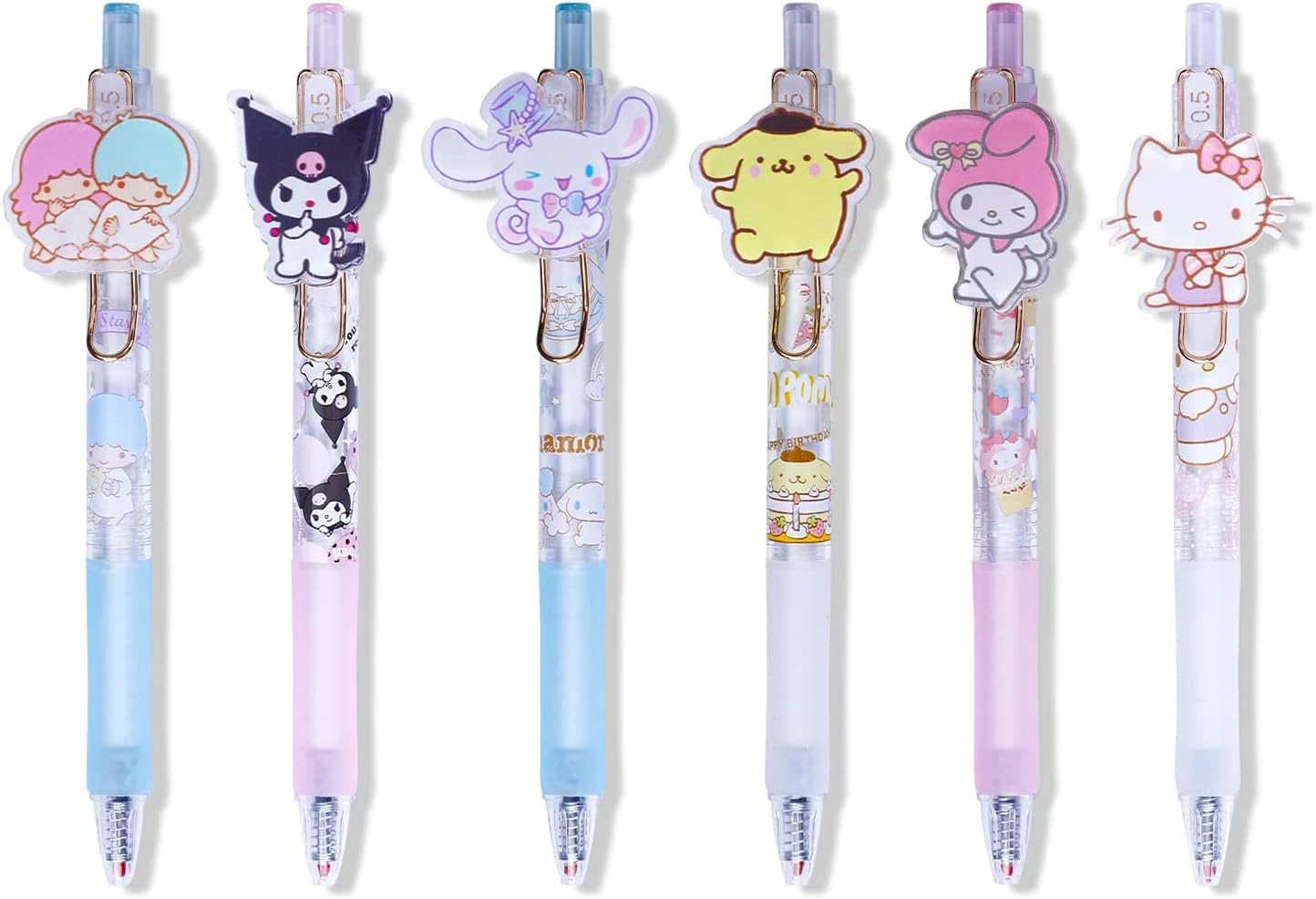 Anime Cartoon Ballpoint Pens Gel Ink Pen Black, 24 Pcs Cute Kawaii Melody Kitty Press Retractable Ballpoint Pen, Stationary School Supplies for Teen Girls (6 Styles)