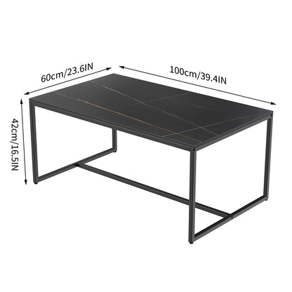 Marble Top Coffee Tables Rectangle: Sintered Stone Large Black Coffee Table Marbles Effect Tabletop with Sturdy Metal Legs Modern Sofa Center Table for Living Room Furniture Decor 100x60x42 CM