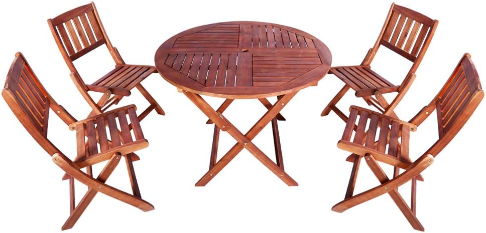 YATAI Dining Table Set, Acacia Wood Chairs Table, 5 Pcs Outdoor Wood Chair and Table, Folding Dining Table Set For Garden Furniture, Wood Furniture Use For Balcony Pool Side, Office Decor Set