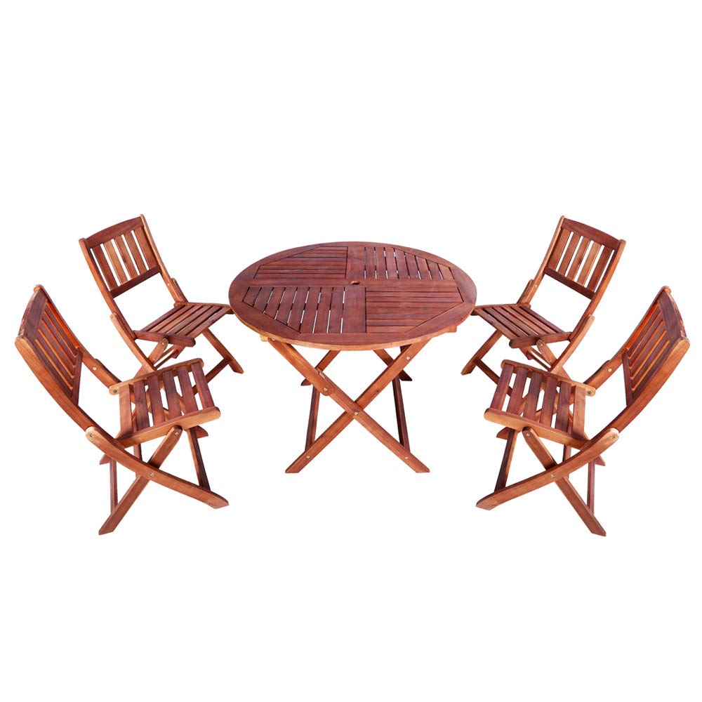 YAHOME 5Pcs Acacia Wood Round Wooden Patio Bistro Set - Outdoor Wood Chair And Table Set Dining Table Set For Garden Furniture Balcony Pool Side and Outdoor Area use Office Decor Set