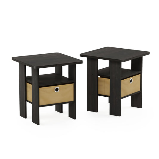 Furinno Andrey Set Of 2 End Table / Side Night Stand Bedside With Bin Drawer, Espresso