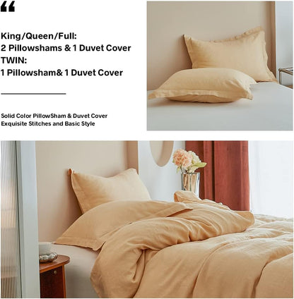 Simple&Opulence 100% Linen Duvet Cover Set with Washed-French Flax-3 Pieces Solid Color Basic Style Bedding Set-Breathable Soft Comforter Cover with 2 Pillowshams(King,Linen)