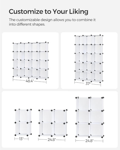 SONGMICS Cube Storage Organizer, 16-Cube Book Shelf, Closet Organizers and Storage, Room Organization, Cube Shelving for Bedroom Living Room, 12.2 x 48.4 x 48.4 Inches, White ULPC44L