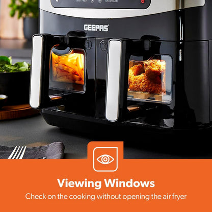 Geepas 9.2L Digital Air Fryer with Vortex – Family-Sized 9-in-1 Convection LED Touchscreen, 60 Minutes Timer & Non-Stick Basket Oil Free Toaster Oven | 2 Years Warranty