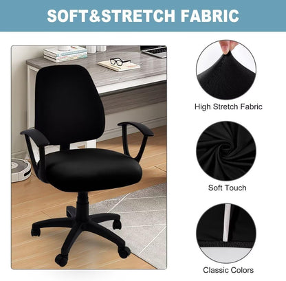 SARAFLORA Polyester Solid Stretch Washable Computer Chair Slipcovers for Universal Rotating for Boss, Office Chair (Large, Black)