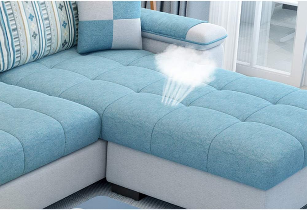 L Shape sofa 3 Seat Linen Living Room Sofa Set Home Furniture Modern Design Frame Soft Sponge Shape Home Furniture(Foot ped + 2 cloth stool),C