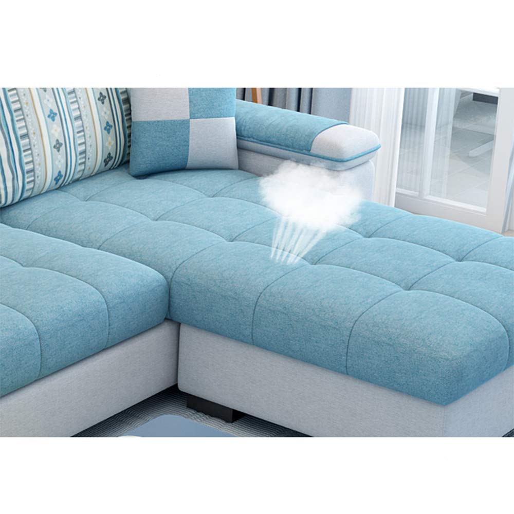 L Shape sofa 3 Seat Linen Living Room Sofa Set Home Furniture Modern Design Frame Soft Sponge Shape Home Furniture(Foot ped + 2 cloth stool),C