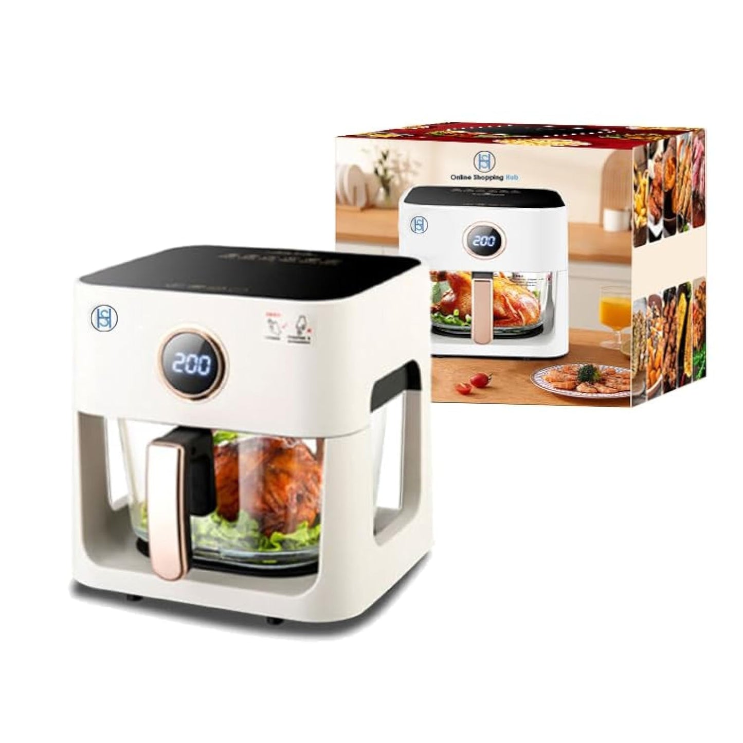 Air Fryer 6L Glass with Touch Screen, Self Timer, and 8 Cooking Presets Transparent Dishwasher-Safe XL Air Fryers 4.2L Basket Size - OSH ®