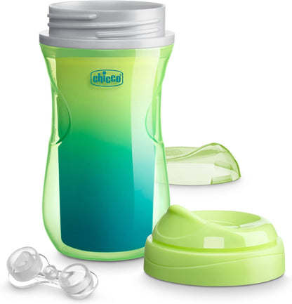 Chicco Insulated Rim Spout Trainer Spill-Free Baby Sippy Cup, 9 oz. in Green/Teal Ombre - Two Pack