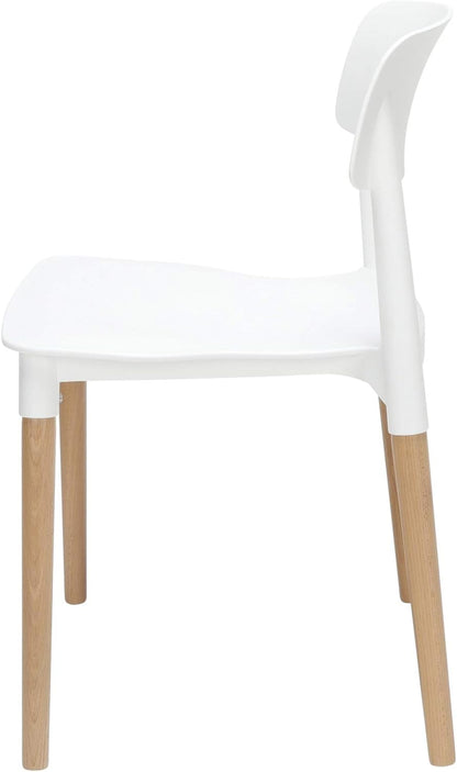 161 Collection by OFM Mid Century 4 Pack Modern 18" Plastic Molded Dining Chairs, Solid Natural Wood Legs, In White