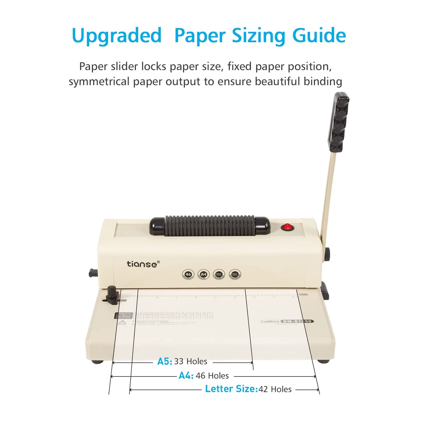 TIANSE Binding Machine, Spiral Coil Binder Machine, Electric Coil Inserter, 15 Sheets Punch Capacity, Suit for Letter Size / A4 / A5 Book Maker, with 100pcs 5/16'' Plastic Coil Binding Spines & Plier