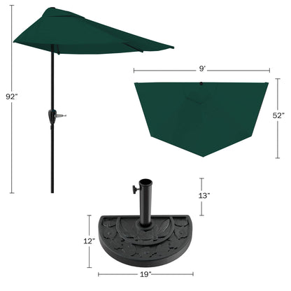 Pure Garden 9' Half Round Patio Umbrella