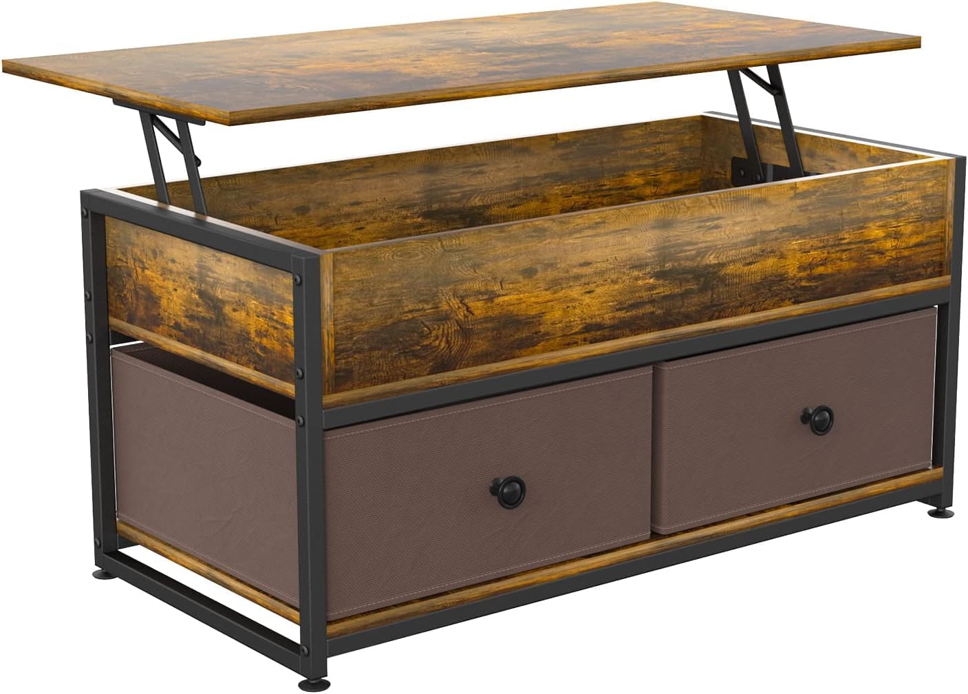 Lift Top Coffee Tables for Living Room, Industrial Wood Storage Shelf Cabinet for Living Room Reception Room Office Coffee Table with op-Up Storage, Open Shelf Rising Center/End Table for Living Room