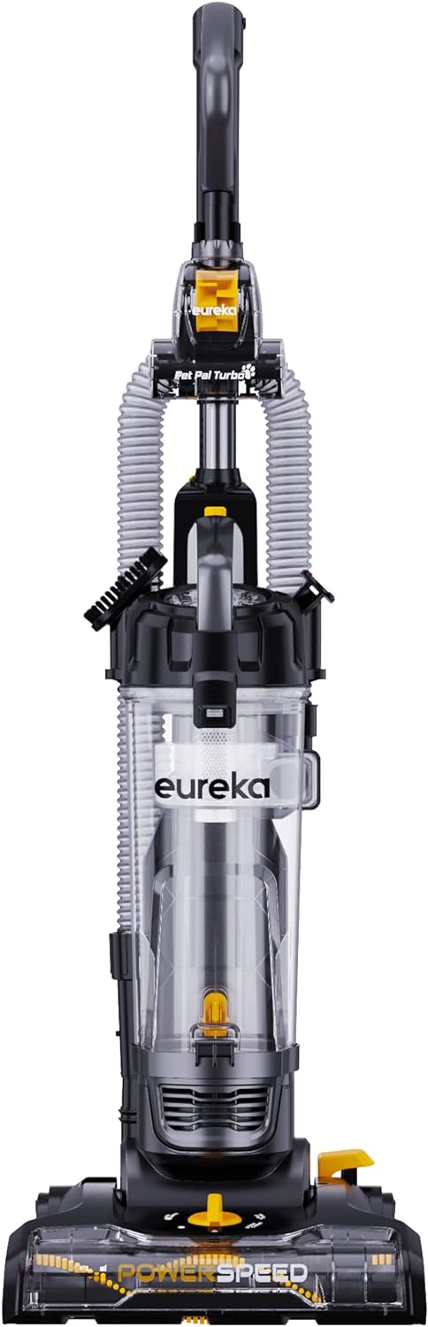 EUREKA Upright Vacuum Cleaner PowerSpeed Turbo Corded Vacuum Powerful Suction Lightweight Multi-usage All in One Vacuum for Pets Hair,carpet,hard floor, tile floor-Black