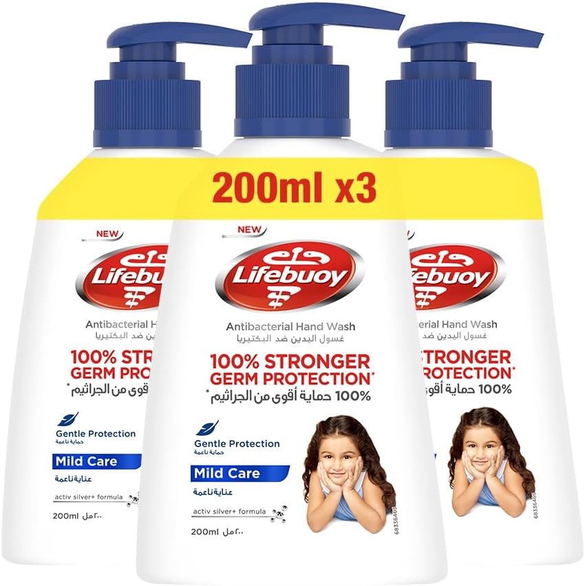 Lifebuoy Antibacterial Hand Wash, Mild Care, for 100% stronger germ protection* & hygiene, 200ml x 3