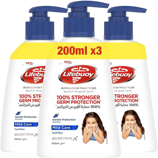 Lifebuoy Antibacterial Hand Wash, Mild Care, for 100% stronger germ protection* & hygiene, 200ml x 3