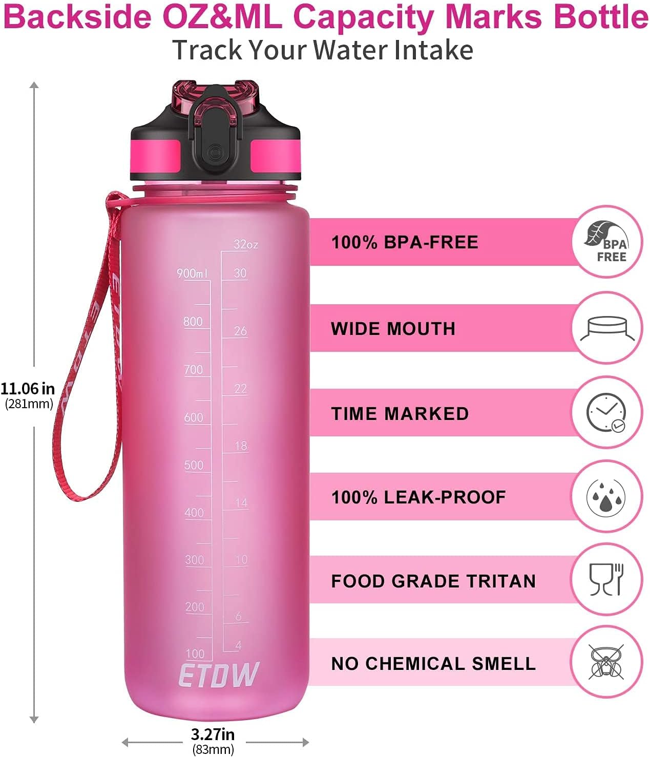 S2C™ Motivational Large Water Bottle 1L Tritan Plastic Water Bottle With Time Markers, Leak Proof Water Bottle For Kids, School Water Bottles (GREY)