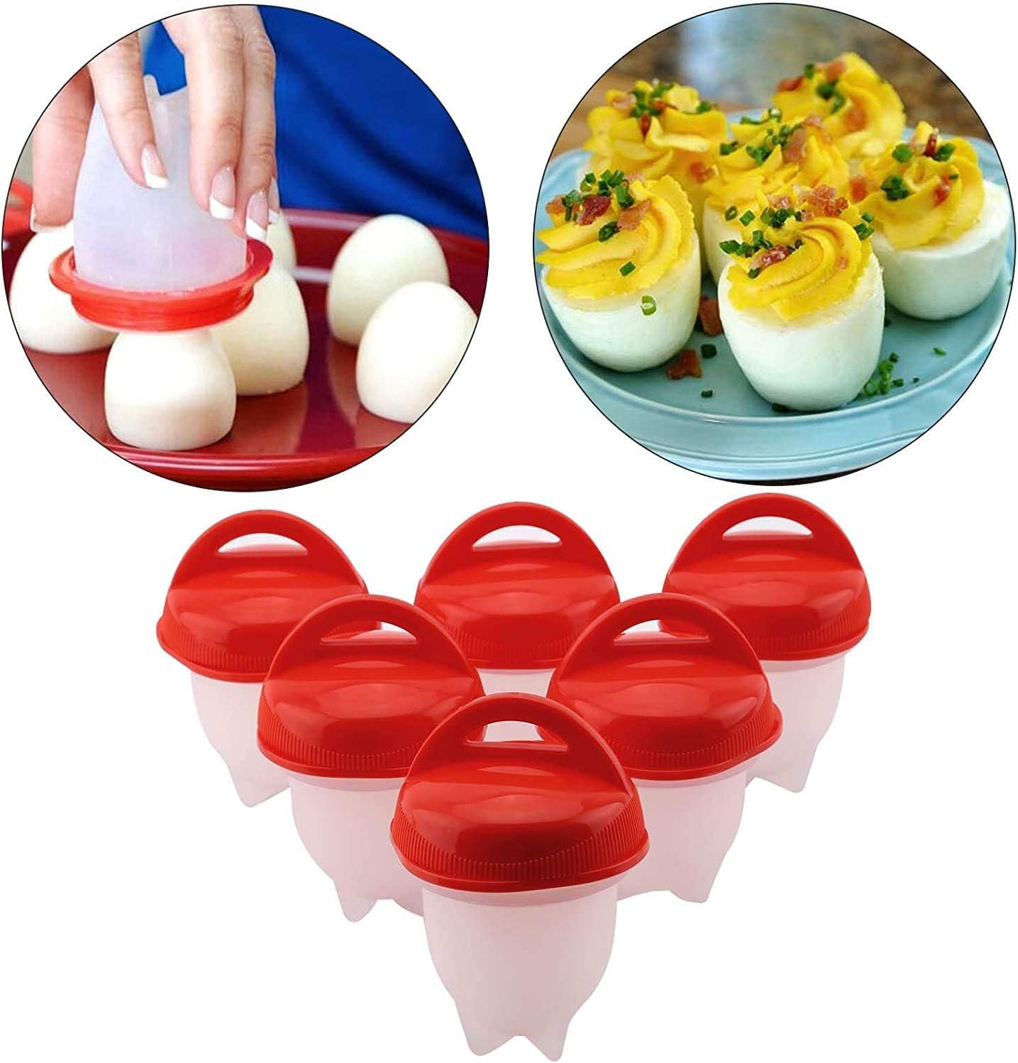 DELFINO Silicone Egg Cooker, Pack of 6 Boiled Egg Maker, Hard and Soft Make, No Shell, Non Stick Silicone, BPA Free, Egg Boiler, Egg Cups, Egg Poachers, Egg Cooker