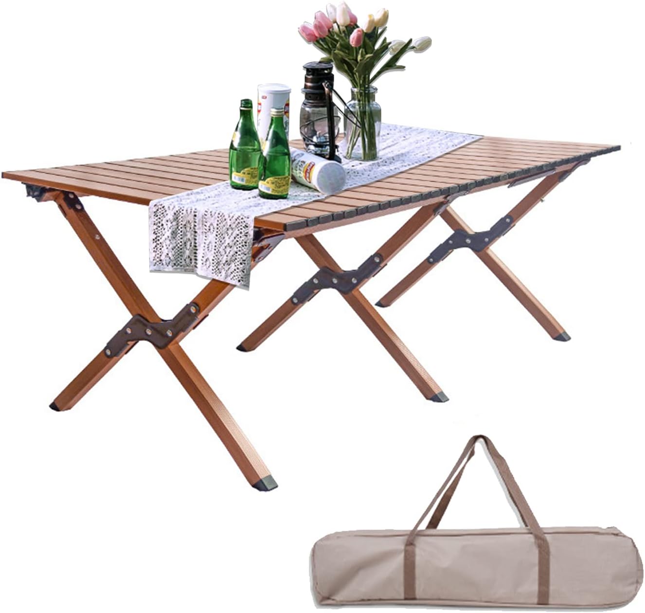 Jorunb Large Foldable Table,Portable Camping Table,Picnic Table,Backpacking Table with Storage Waterproof Pocket,for Outdoor BBQ,Cookout,Picnic,Beach 95 * 55 * 50cm