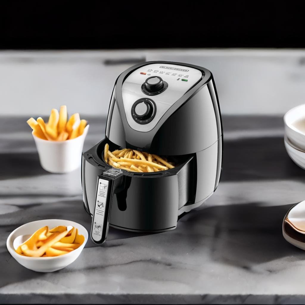 BLACK+DECKER Digital Air Fryer, 1500W, 4L/1.2kg, 360° Hot Air Convection Technology, Temperature & Time Controller, Touch Digital Display, Frying Grilling, Roasting & Baking, A400-B5