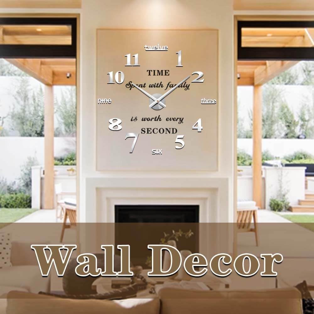 Vangold Mute DIY Frameless Large Wall Clock 3D Mirror Sticker Metal Watches for Home Office Decorations (Black Gold)