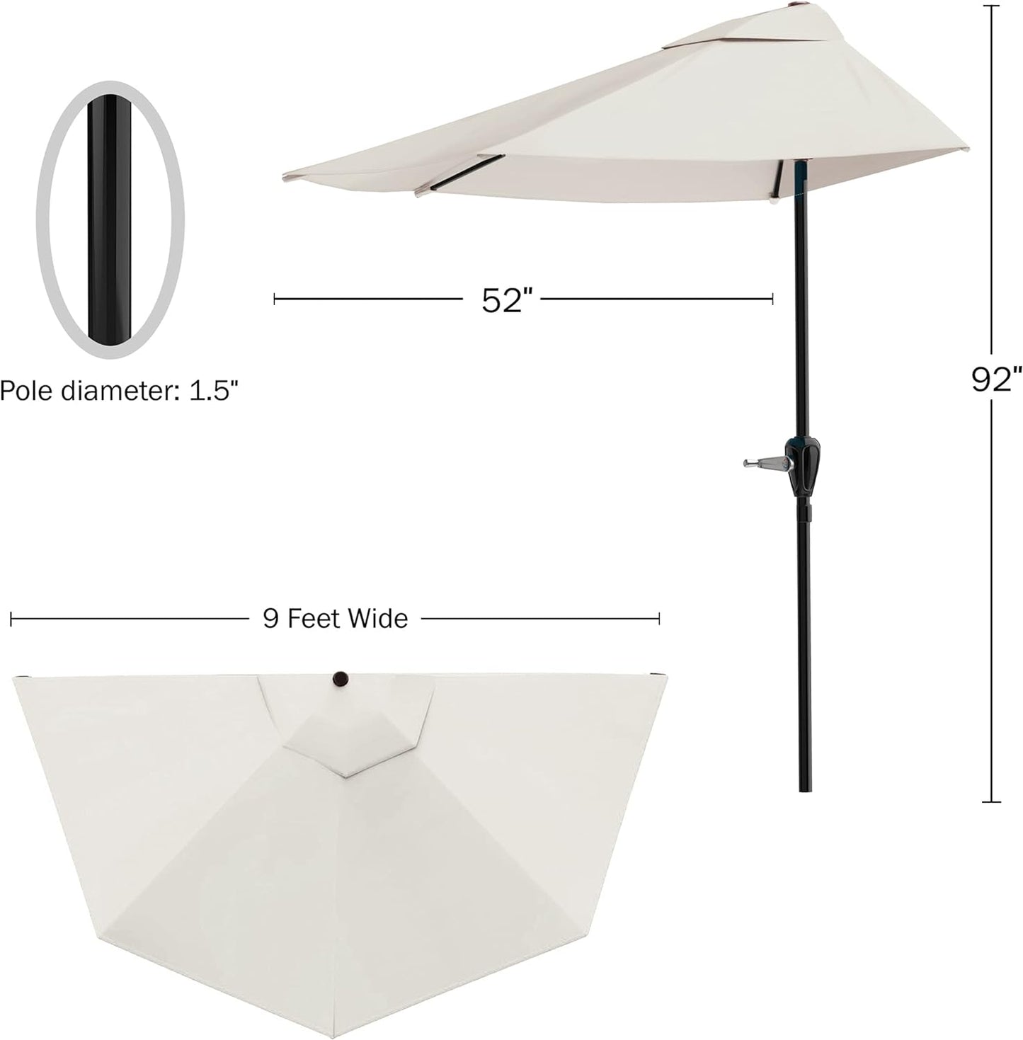 Pure Garden 9' Half Round Patio Umbrella