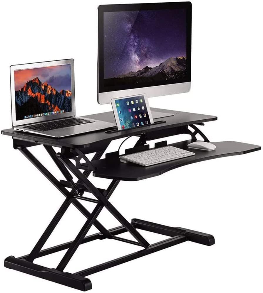 COOLBABY Standing Desk Converter-32-inch Height Adjustable,Removable Desk Workbench,Hydraulic Spring Assist,Free Adjustment Height,Sit or Stand,Black