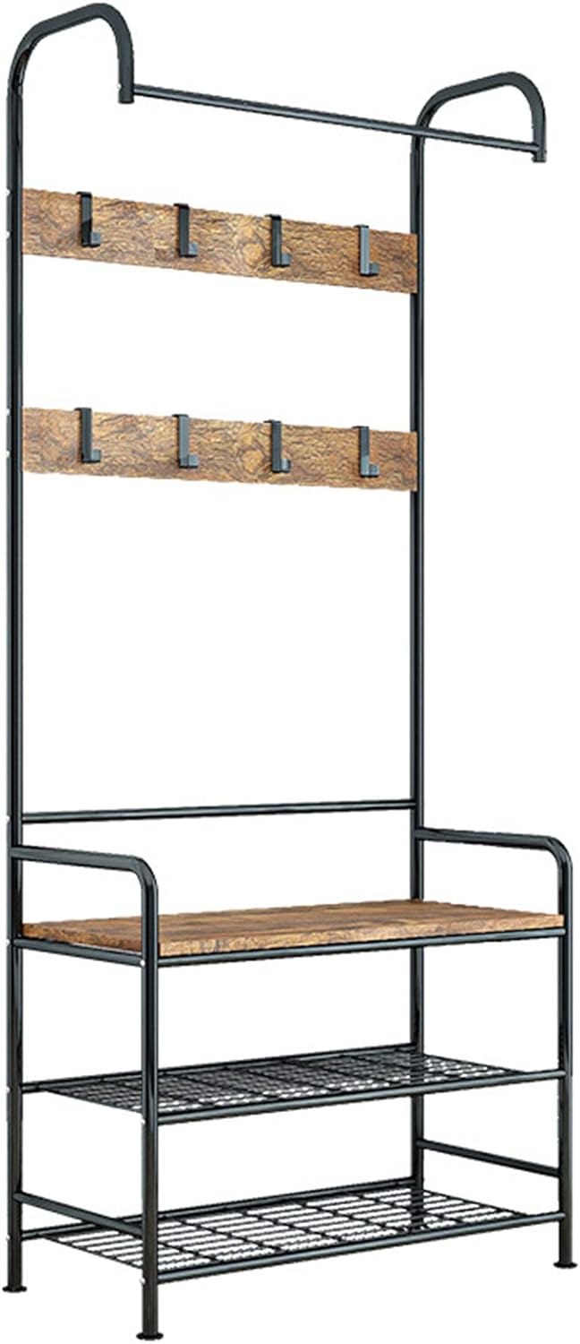 bRyhdg Hall Tree, Coat Rack Shoe Bench, Entryway Storage Shelf Stand with Hooks, Wood Look Accent Furniture with Metal Frame