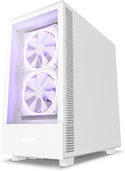 NZXT H5 Flow Compact ATX Mid-Tower PC Gaming Case – High Airflow Perforated Front Panel – Tempered Glass Side Panel – Cable Management – 2 x 120mm Fans Included – 280mm Radiator Support – White