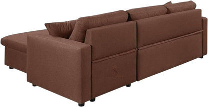 furniture Sofa Cum Bed With Cushions L-Shaped Storage Space (Brown)