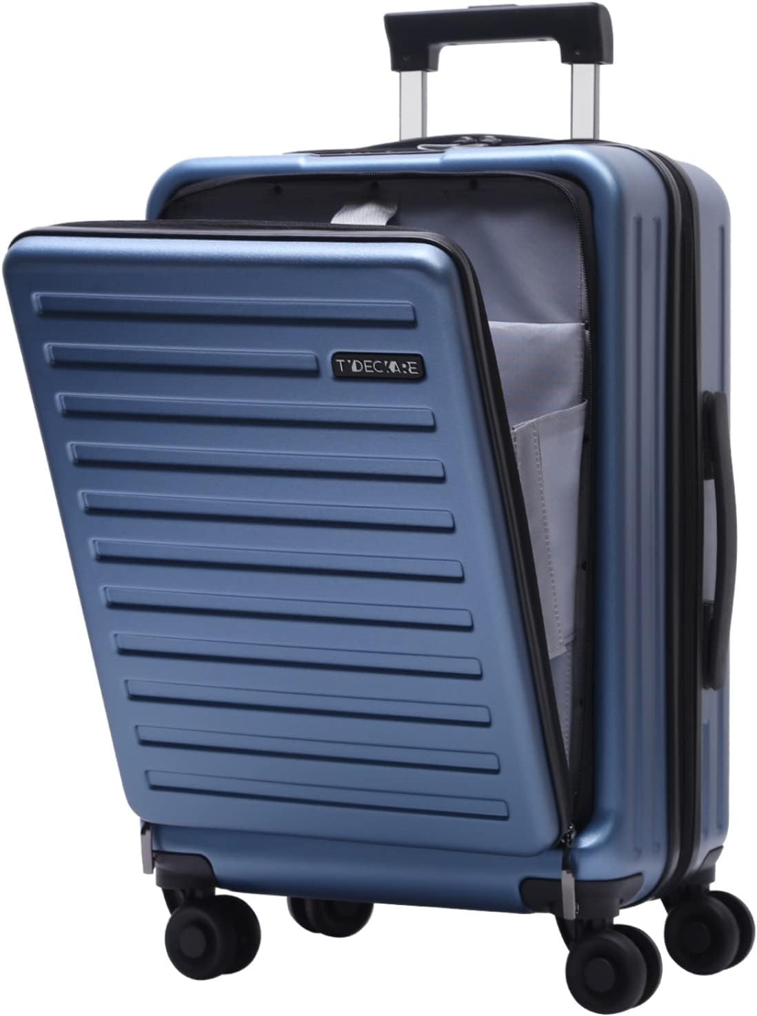 TydeCkare 20 Inch Carrry On Luggage with Front Zipper Pocket, 45L, Lightweight ABS+PC Hardshell Suitcase with TSA Lock & Spinner Silent Wheels, Convenient for Business Trips, Ice Blue