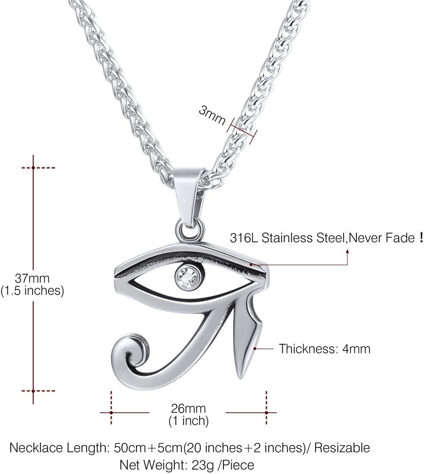 U7 Ancient Egyption Jewelry Stainless Steel 18K Gold Plated Eye of Horus Necklace, Ankh Cross Pendant, Men Women Fashion Jewelry with Chain 22 Inch, Send Gift Box