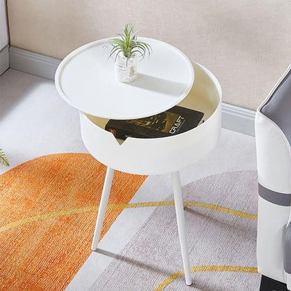 Kutis Modern Compact and Stylish Round Side Table with Triangle Metal Legs and Built-in Storage Shelf – Perfect Coffee Table for Small Spaces, Living Rooms, Bedrooms 40x54.5 cm.