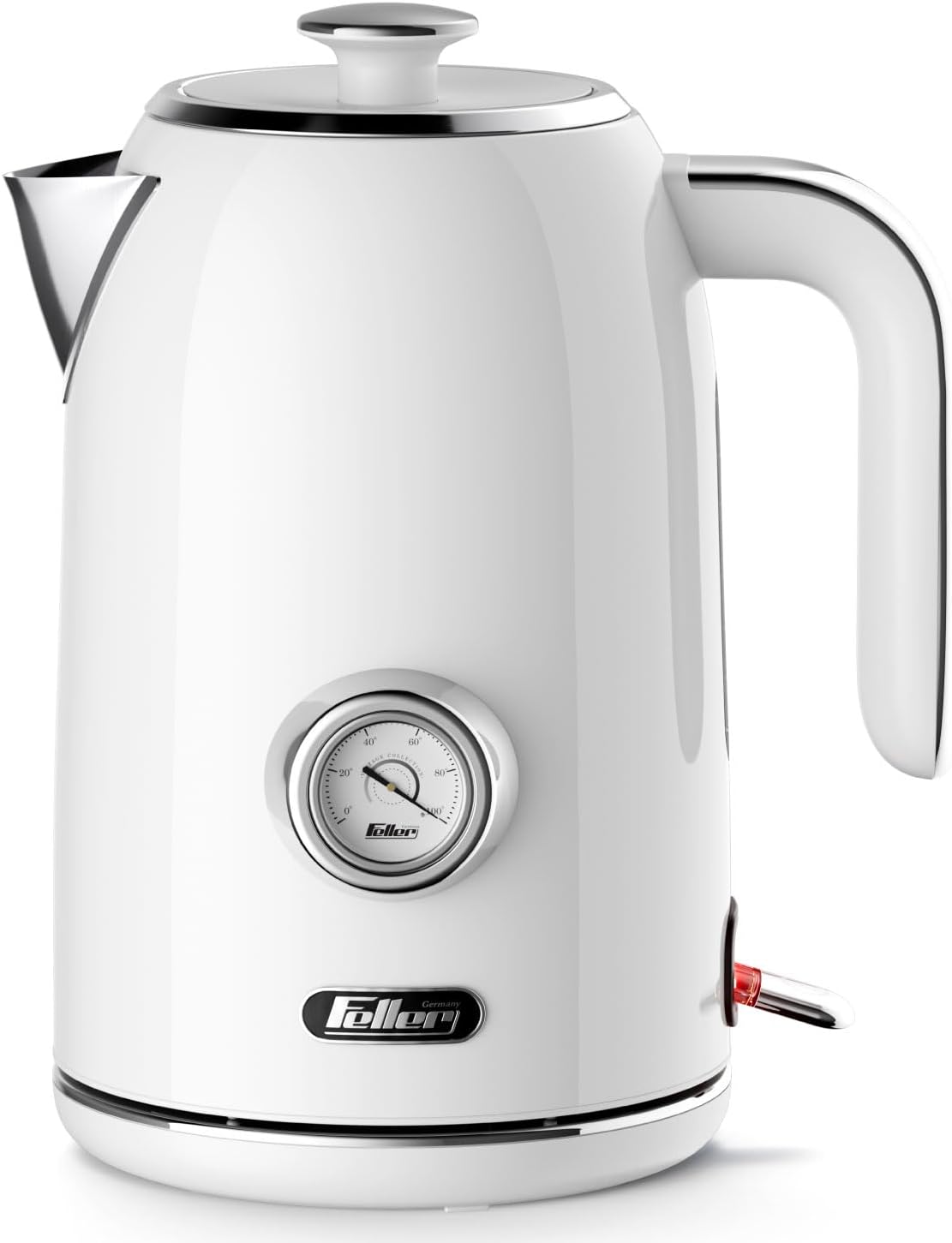 Feller Germany, Retro Style 1.7L Kettle with Thermometer, 2200 W, Stainless Steel Body, STRIX Controller, Dry Boil & Automatic Switch-Off, EK200, 2Y Guarantee-UAE Version (White)