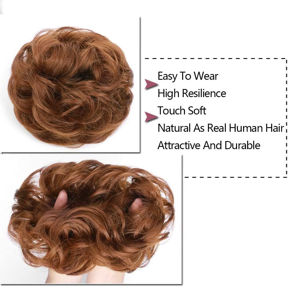 MORICA 1PCS Messy Hair Bun Hair Scrunchies Extension Curly Wavy Messy Synthetic Chignon for Women (12AH613(Light Golden Brown & Lightest Blonde))