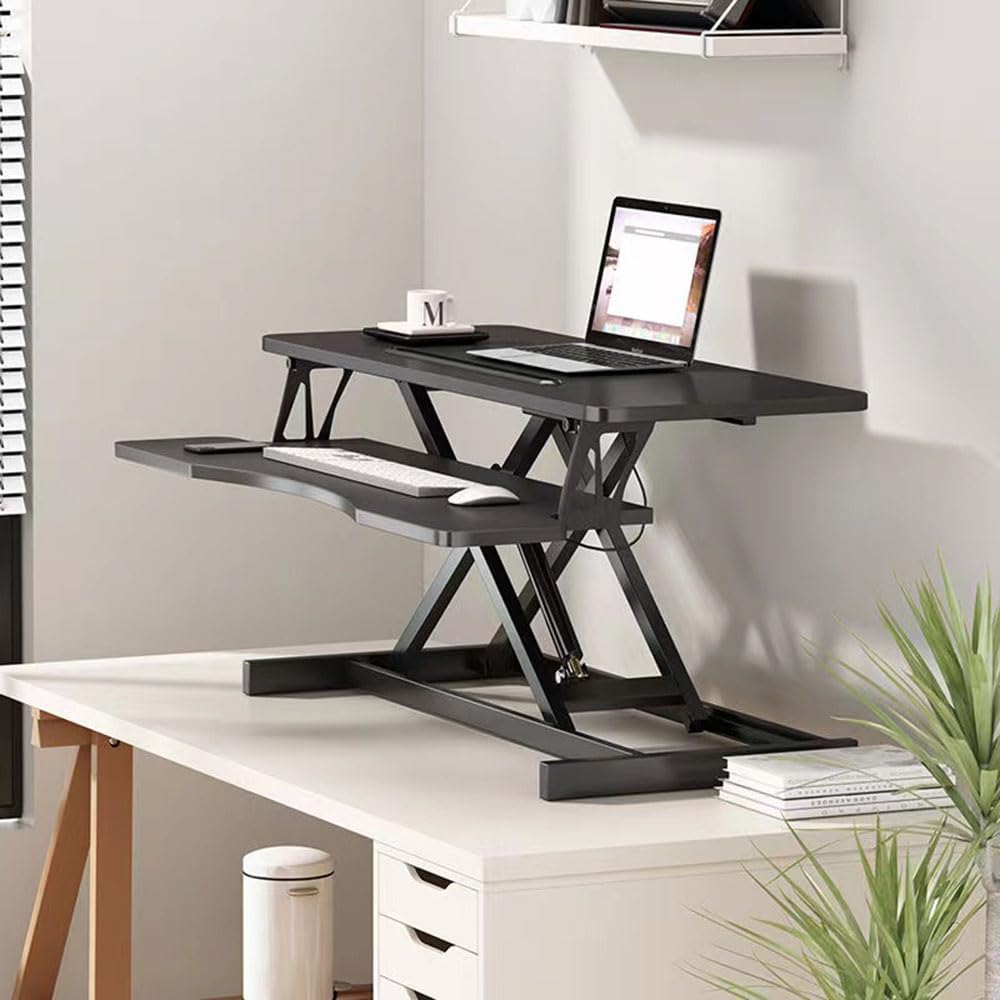 COOLBABY Standing Desk Converter-32-inch Height Adjustable,Removable Desk Workbench,Hydraulic Spring Assist,Free Adjustment Height,Sit or Stand,Black