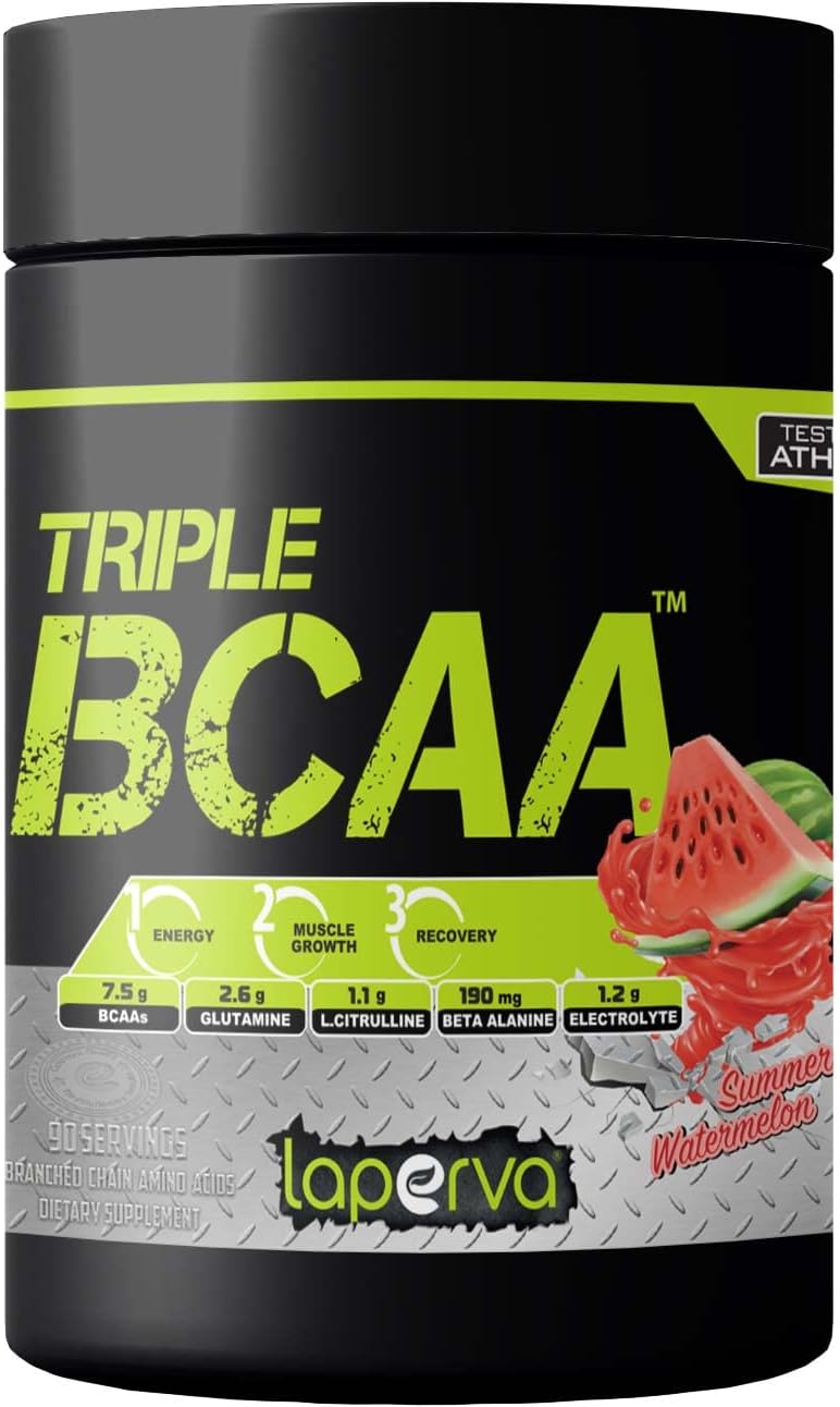 Laperva Post Work Out Diet Supplement Triple Bcaa 0 Fat, 0 Carbs And 0 Sugar Amino Glutamine For Energy Booster And Muscle Recovery Water Melon, 420 Gm