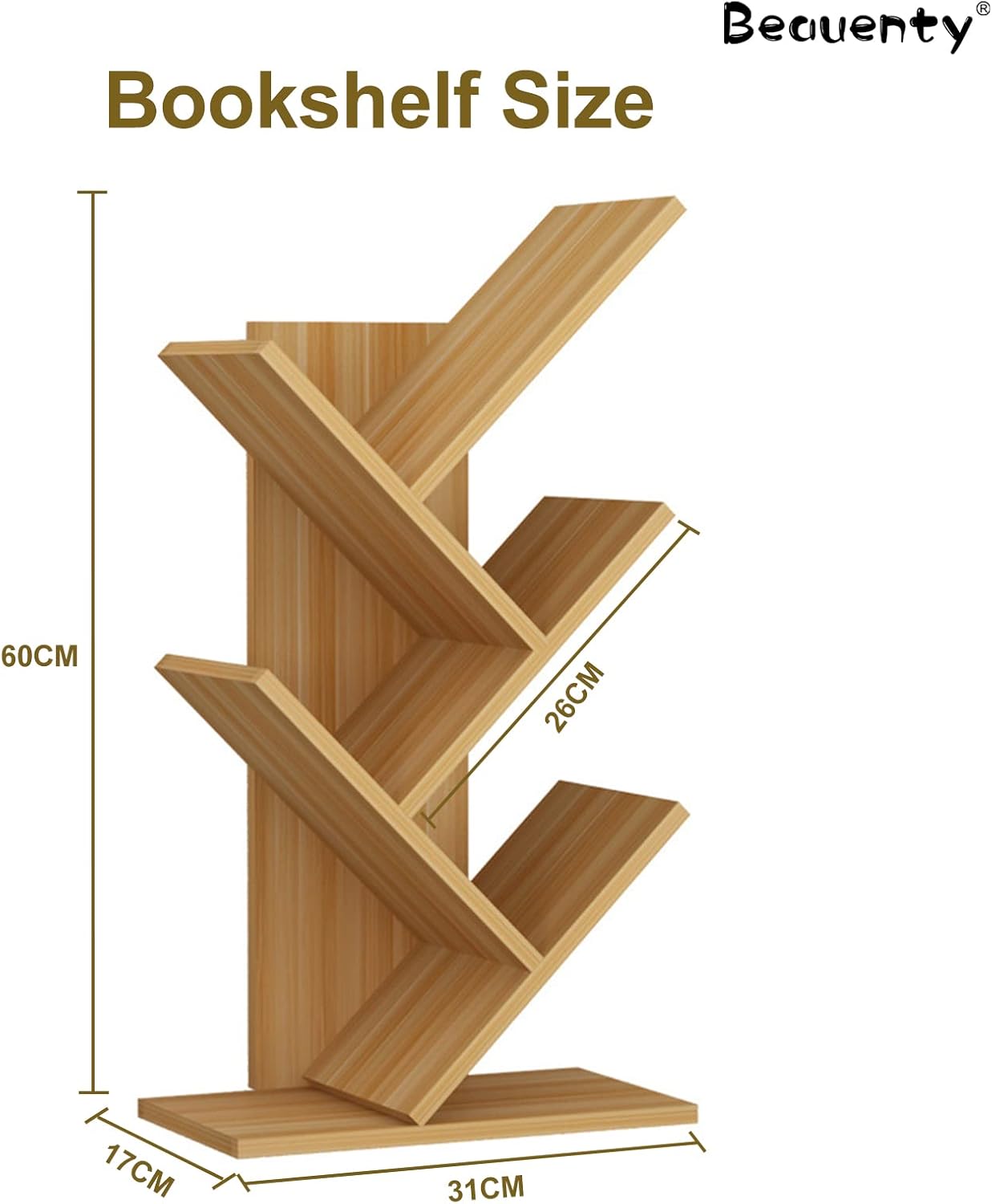 Beauenty Desktop Tree Bookshelf Display Storage Shelf 10 Tier, Wood Storage Rack Tree Bookcase With Drawer For Home School Book Magazine Office Study Table Bedroom (Style 2)