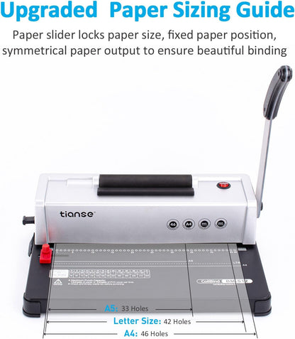 TIANSE Binding Machine, Spiral Coil Binder Machine, Manual Book Maker Punch Binder with Electric Coil Inserter,Suit for Letter Size / A4 / A5 with 100pcs 5/16'' Plastic Coil Binding Spines & Plier