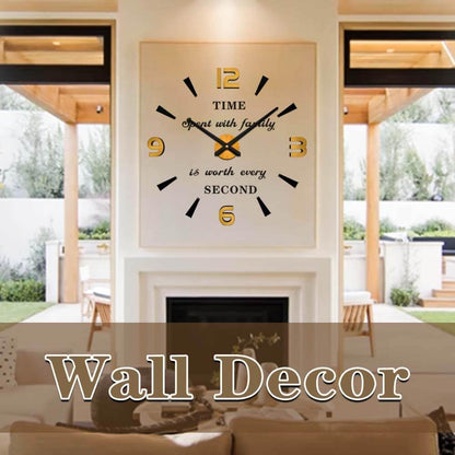 Vangold Modern Mute DIY Frameless Large Wall Clock 3D Mirror Sticker Metal Big Watches Home Office Decorations (Black Gold73)