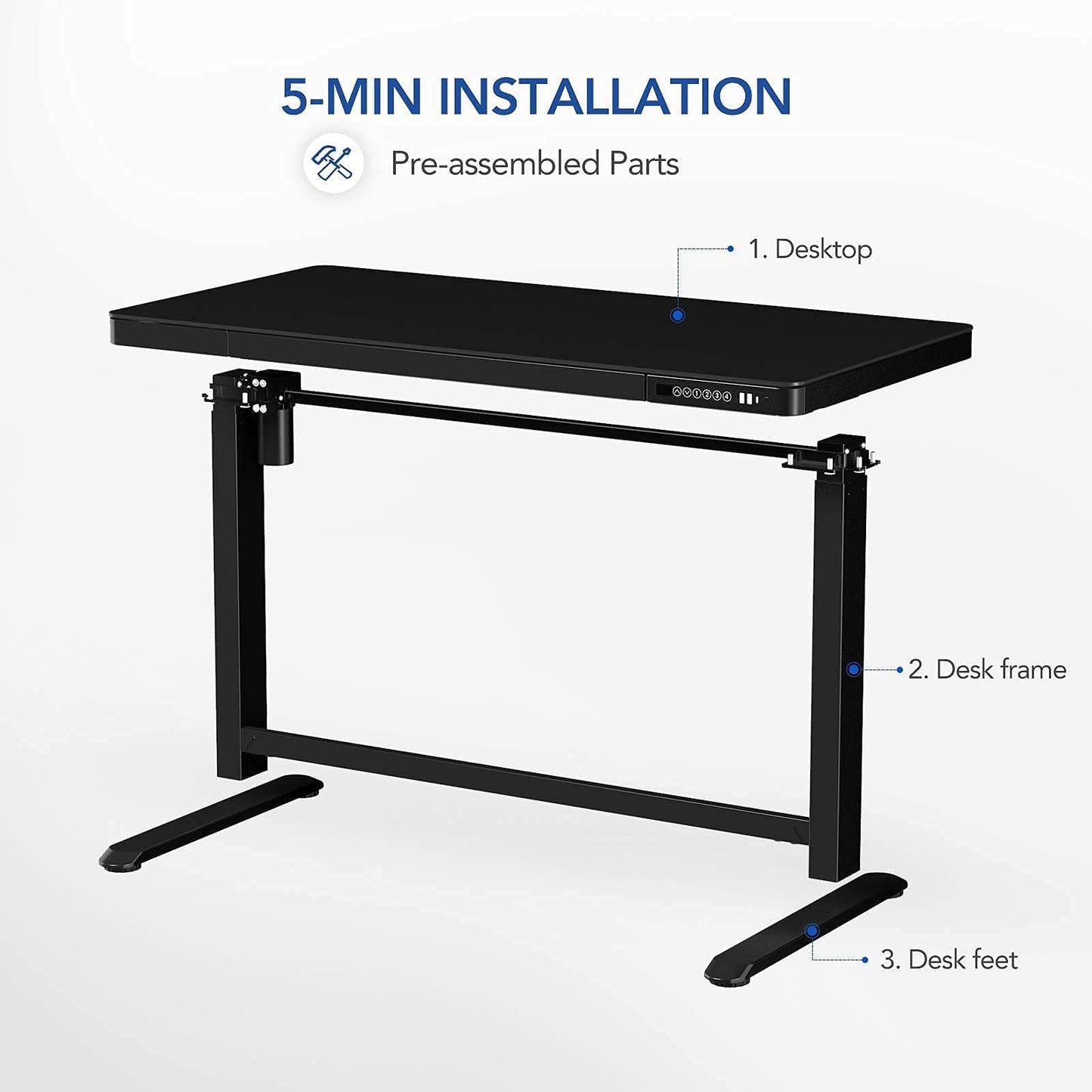 Flexispot Electric Height AdjUStable Standing Desk With Drawer 48 X 24 Inch Tempered Glass White Desktop & Frame Home Office Computer Workstation (2.4A USb Charge Ports, Memory Controller, Child Lock)