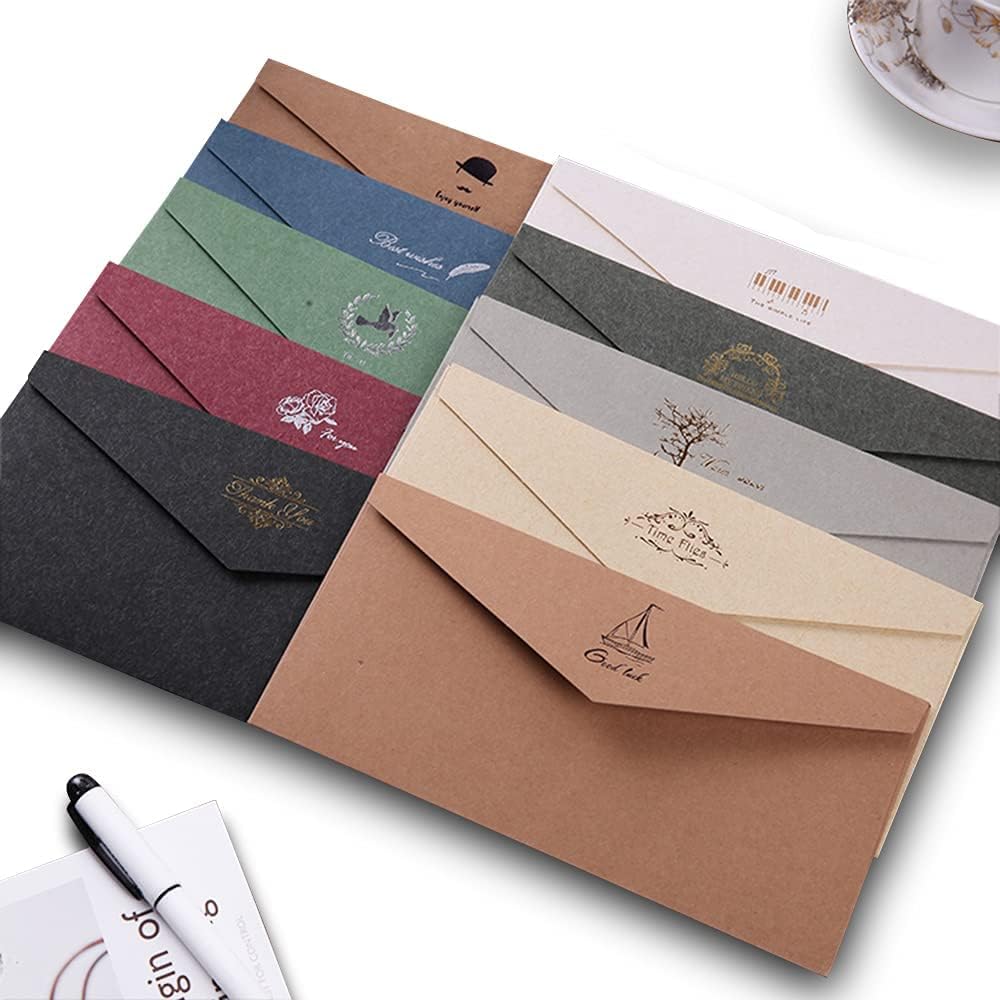 SYOSI 10 Pcs Vintage Paper Envelopes, Kraft Paper Envelopes Invitation Envelopes Envelope Set Gift Envelopes Envelopes for Graduation Invitation Wedding Greeting Gift Greeting (22 x 11cm)