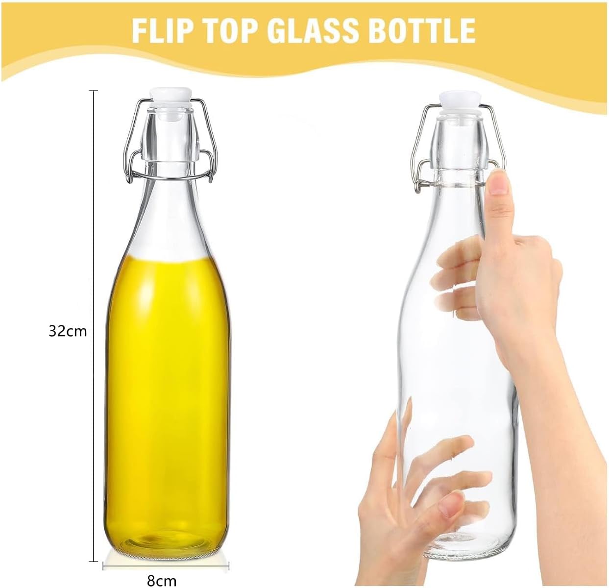 FUFU 6Pack 32oz Flip Top Glass Bottle 1 Liter Swing Top Bottles with Airtight Seal Flip Caps for Kombucha, Beverages, Oil, Vinegar, Water, Soda, Kefir