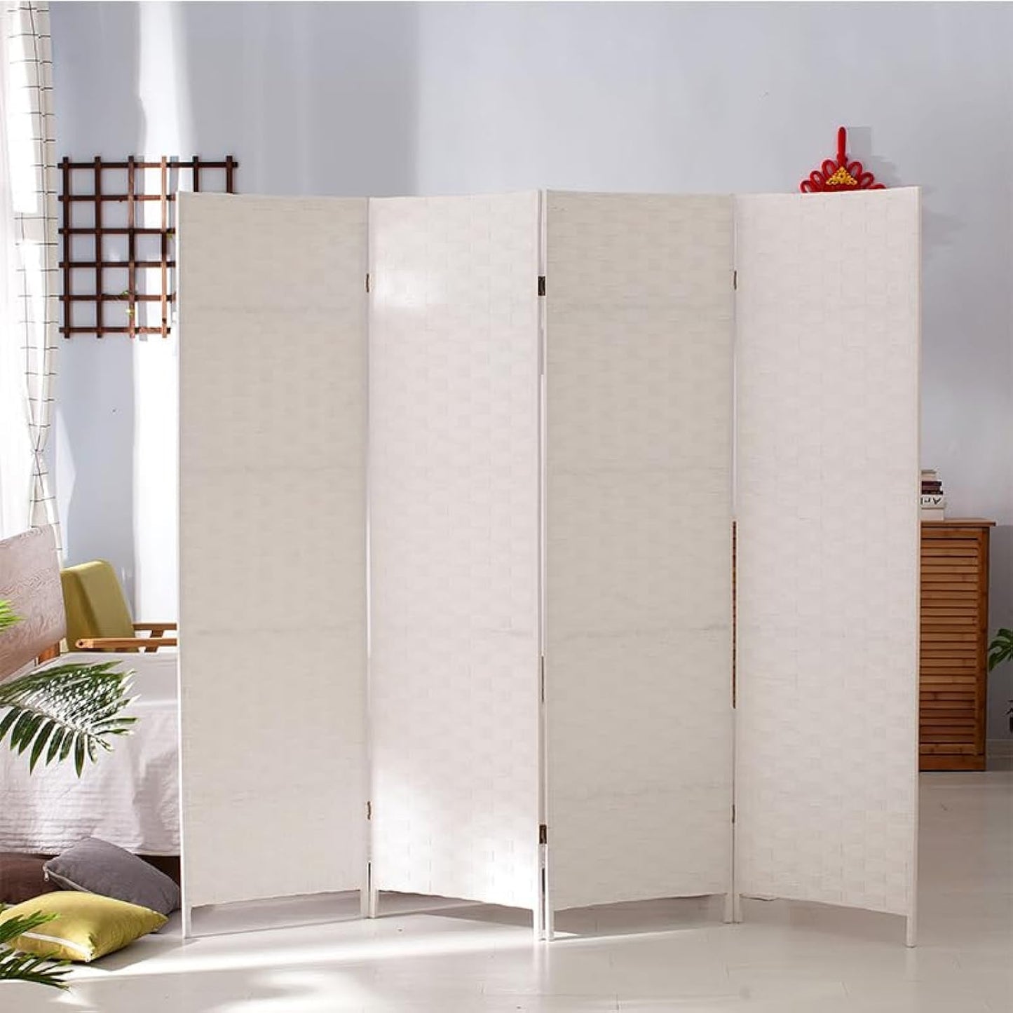 Valman Foldable Movable Stretch Room Divider, Fully Hand-woven Entrance Partition, Suitable for Office, Bedroom, Living Room, Hotel Room Wall, (Milk White)