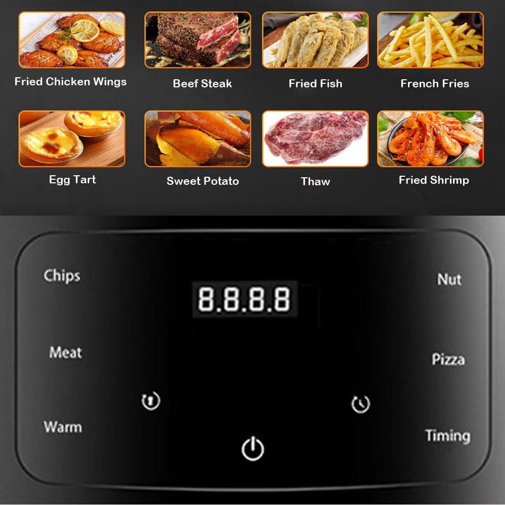 AirFryer Air Fryers 8 Pre-set Programs, Temperature & Time Control, Hot Air Circulation Intelligent touch panel，Best for Frying, Grilling, 6 Liters, 2400 Watts, 220V Black