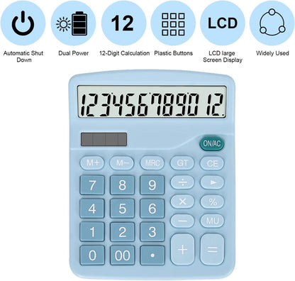 EooCoo Basic Standard Calculator 12 Digit Desktop Calculator with Large LCD Display for Office, School, Home & Business Use, Modern Design - Green