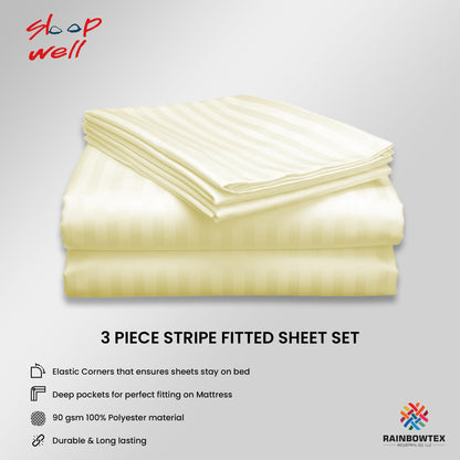 Sleep Well Microfiber Stripe Fitted Sheet with 2 Pillowcase Set - 150x200+17cm (White)