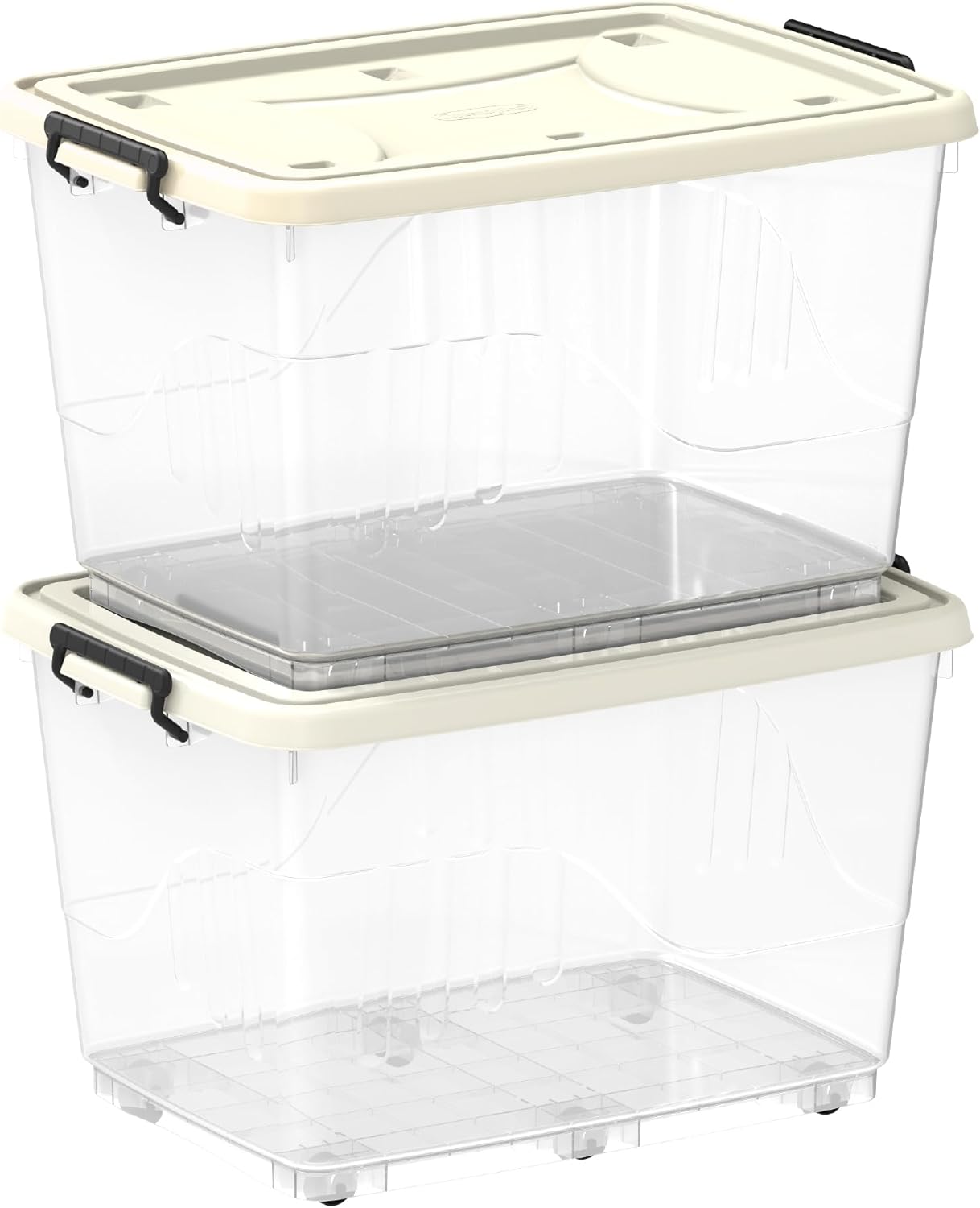 Cosmoplast 55L Clear Plastic Storage Box with Wheels & Lockable Lid Set of 6